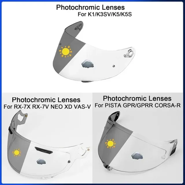 Photochromic For AGV K1 K3SV K5 PISTA GP RR CORSA Arai RX7X RX7V Shoei X14 X15
