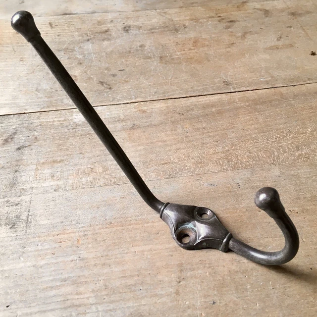 Antique Brass Double Coat Hook Victorian Original Reclaimed Vintage Old c.1880’s 3