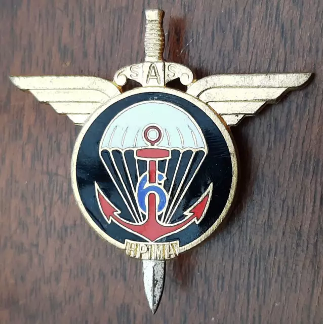 Insigne 6° RPIMA SAS émail ancien Régiment Parachutistes ORIGINAL Drago H.721