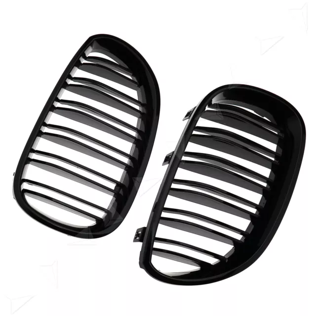 2PCS Black Double Line Car Front Grilles Grills For BMW E60 4-Door 2003-2009