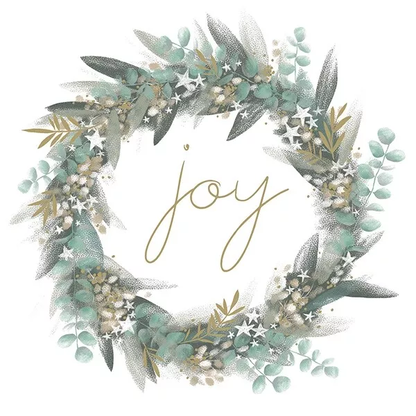 Glittering Joy Wreath Luxury Boxed Christmas Cards - Set of 8 Foiled Xmas Cards