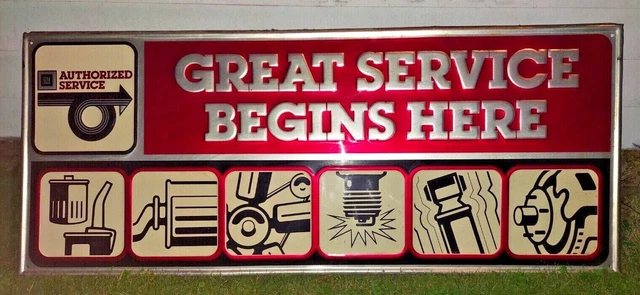 GM Authorized Service Chevrolet 48" Embossed Metal Gas Oil Sign Vintage