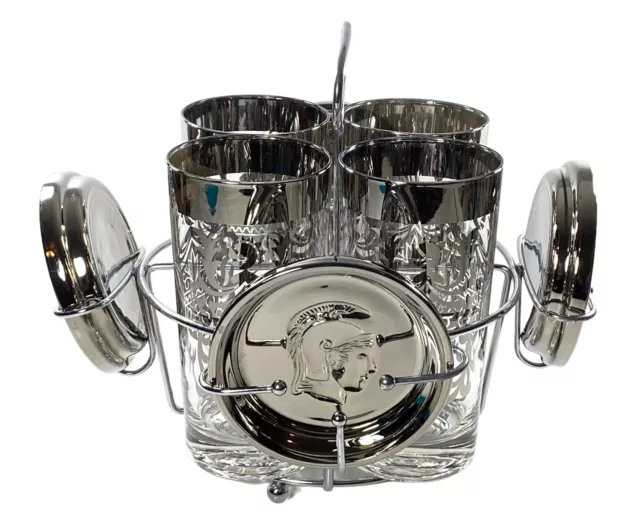 Barware Set Kimiko Highball Glasses Silver Coasters Roman Soldier Knight Crest