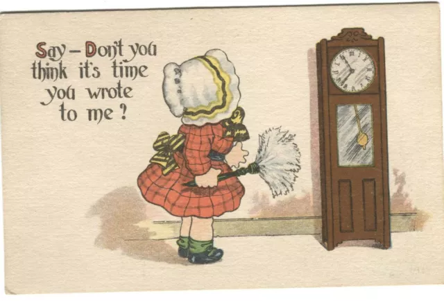 Postcard Sunbonnet Baby Girl Say Don't You Think It's Time You Wrote To Me