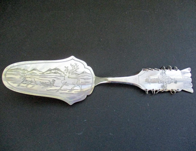 Vintage 830 Silver Scandinavian Laplander Reindeer Dessert Server