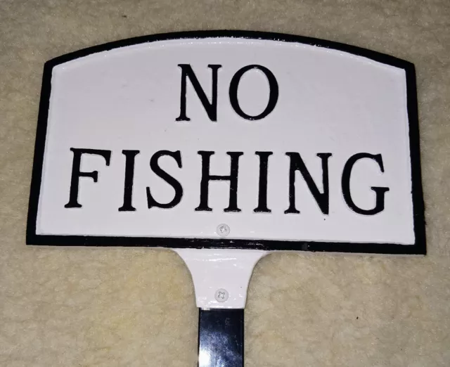 NO FISHING Outdoor Cast Aluminum Metal SIGN w/ Stake 23" Raised Letters Ornate 3