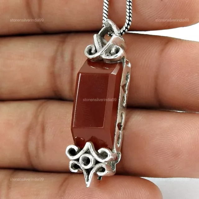 Natural Carnelian Gemstone Pendant Tribal 925 Sterling Silver Indian Jewelry S42