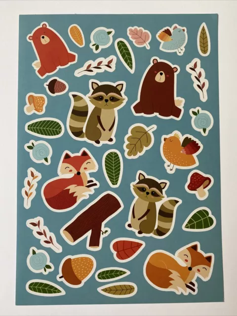 Fox Raccoon Bird Acorn Mushroom Leaves Forest Animals Stickers Single Sheet New