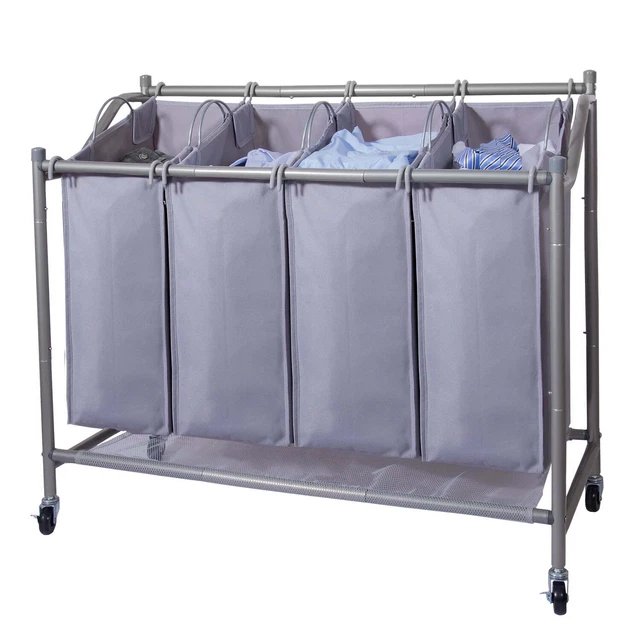 Ollieroo Heavy-Duty 4-Bag Rolling Laundry Sorter Storage Cart w/Wheels chromed*