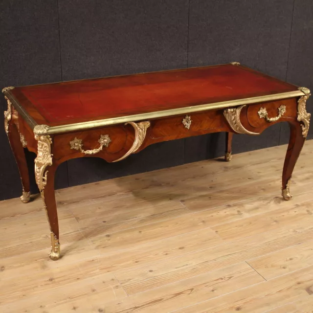 Desk Style Louis XV Large Furniture Secretary Bronze Golden Table Xx Century