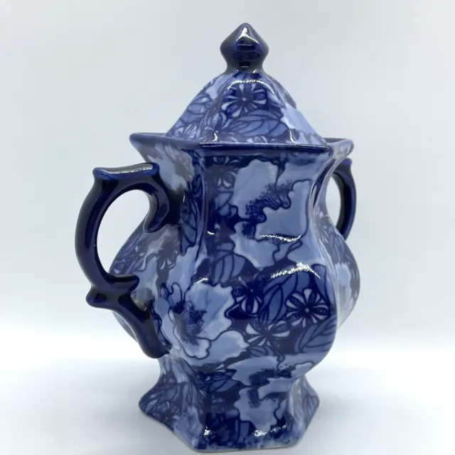 Orientalische zweigriffige dunkelblaue Keramik Ingwer Glas Urne Vase Topf Ornament Dekor 2