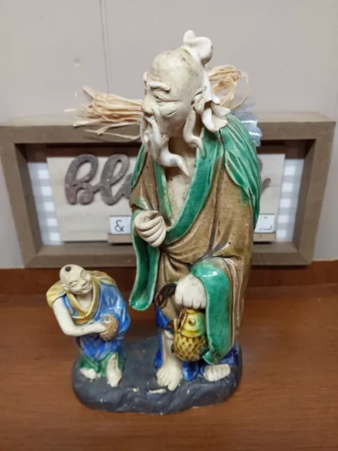 Mud Men Antique Chinese Ceramic Figurine Shi Wan 1890-1919