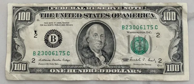 $100 ONE HUNDRED DOLLAR BILL - Vintage 1988 / Old Retired Style - Ink Mark Error