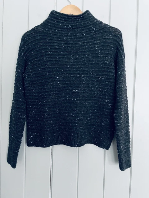 Madewell Donegal Sweater S Small Belmont Mock-Neck Ribbed Flecked Charcoal Gray