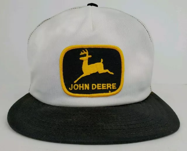 Vtg John Deere Louisville Mfg Co Black White One Size Adult Snapback Trucker Hat