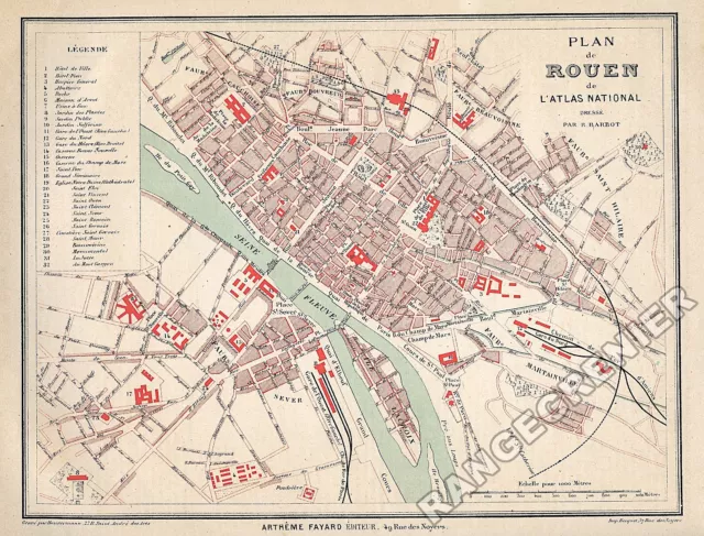 PLAN  ANCIEN de ville de ROUEN - SEINE MARITIME (76) -  édition 1877