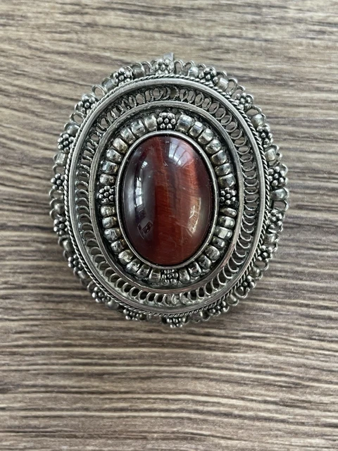 Broche ancienne, argent, filigrane, émail bleu, poinçonnée (D'occasion
