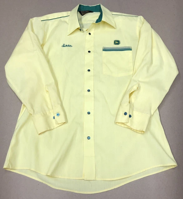 Vintage 1980s Protexall John Deere Patch Uniform Work Shirt Snaps “Dean” L-XL