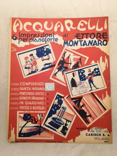 Spartito DANZA INDIANA di Ettore Montanaro "Acquarelli" edizioni Carisch 1943