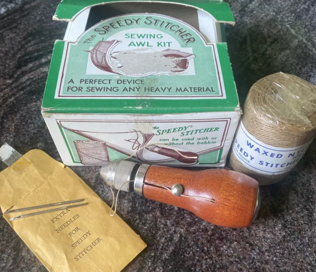 Vintage 'The Speedy Stitcher' Sewing Awl Kit / Used in Original Box.