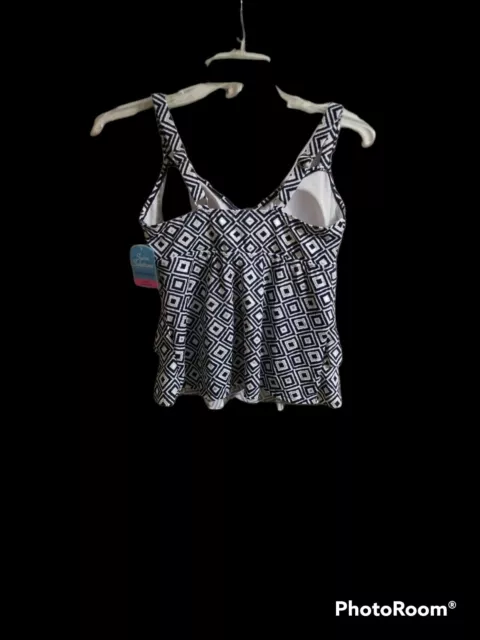 Swim Solution Womens 12 Black Diamond Silver Metallic Tripple Tier Tankini 2