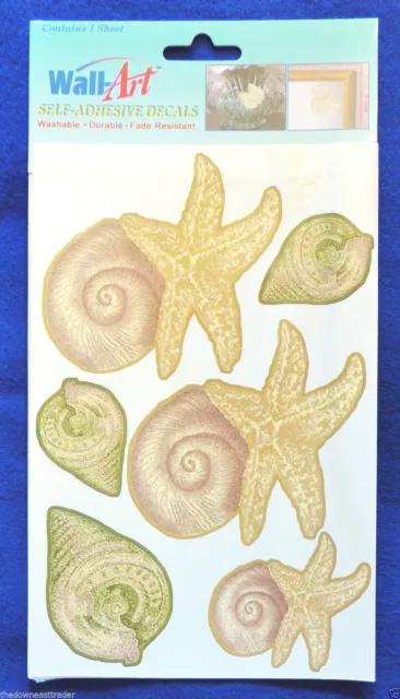 6 Wall Art Self Stick Adhesive Decals Conch Sea Shells Starfish Decor Accents
