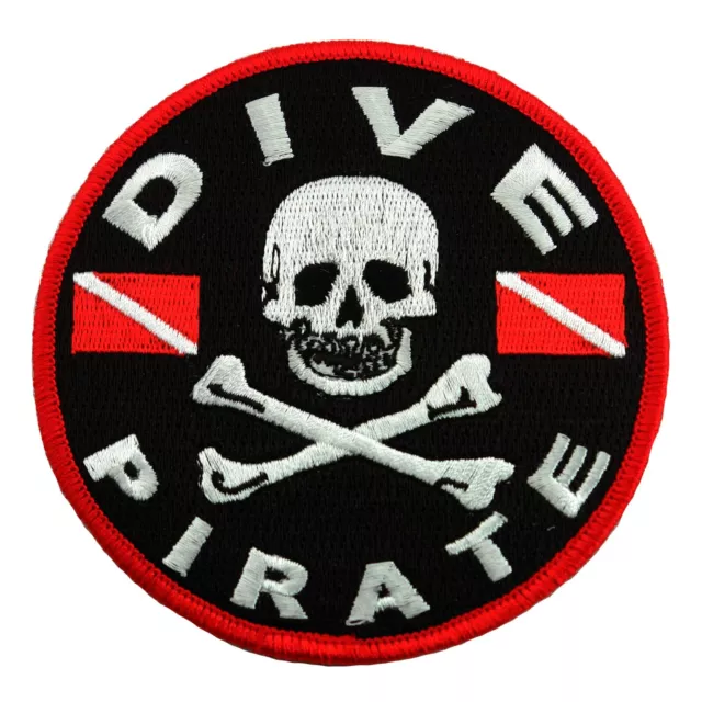 DIVE PIRATE iron-on PATCH SCUBA DIVING skull crossbones EMBROIDERED JOLLY ROGER