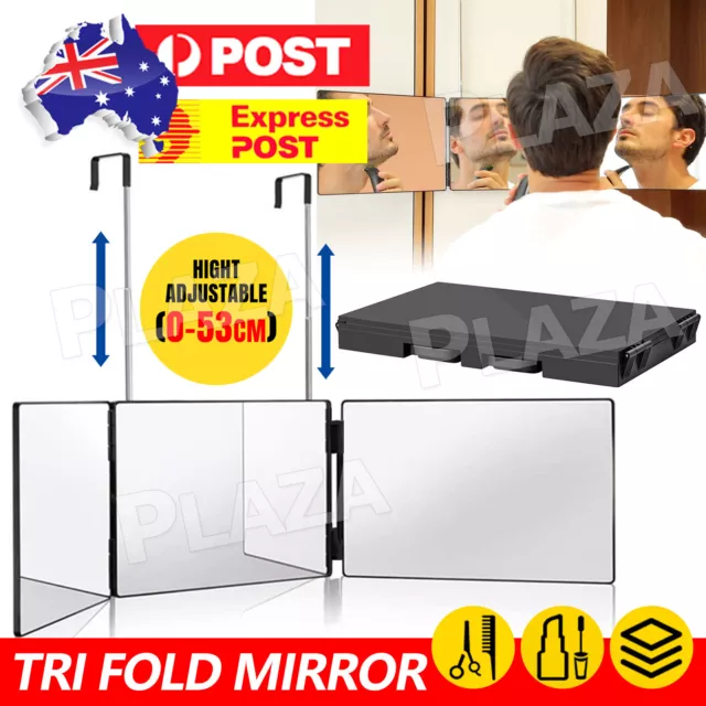 3 Way Adjustable Mirror Tri-Fold Hairdressing Haircut Makeup Hanging with Hook