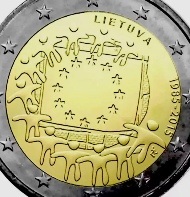 Lithuania 🇱🇹 Coin 2€ Euro 2015 Commemorative EU flag Drapeau New UNC from Roll