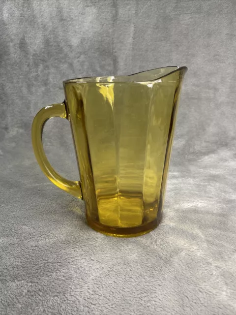 Vintage Mid Century Modern Amber Glass Pitcher 8"