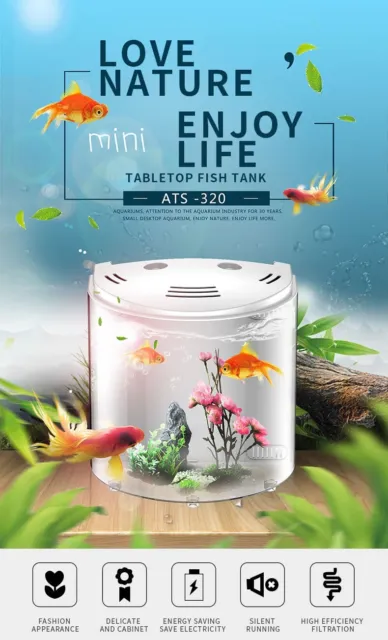 Betta Siamese Fighting Fish Tank Aquarium Curved Small Nano Starter LED Light 2