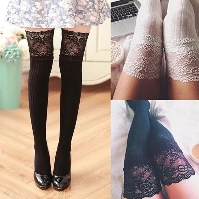 Womens Ladies Lace Thigh High Over the Knee Socks Knitting Long Warm Stockings