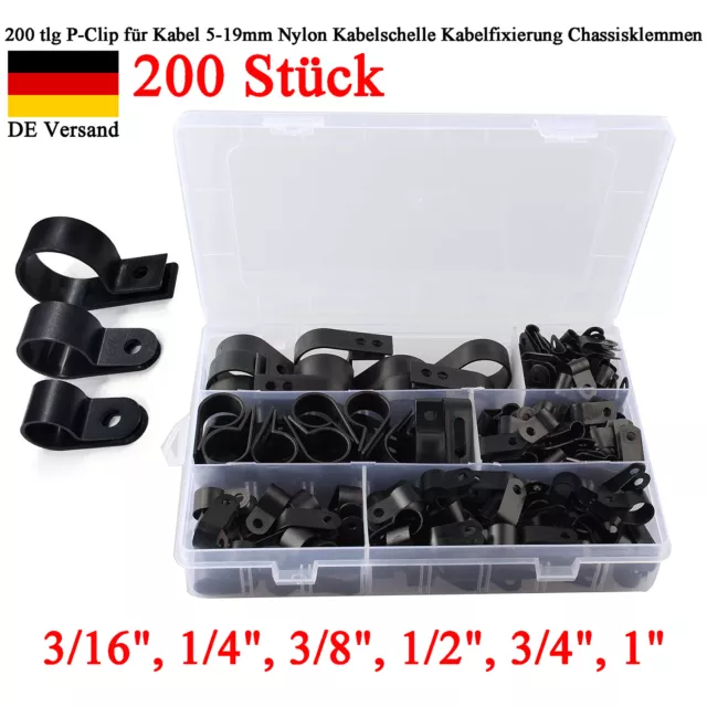 200 tlg P-Clip für Kabel 5-25mm Nylon Kabelschelle Kabelfixierung Chassisklemmen