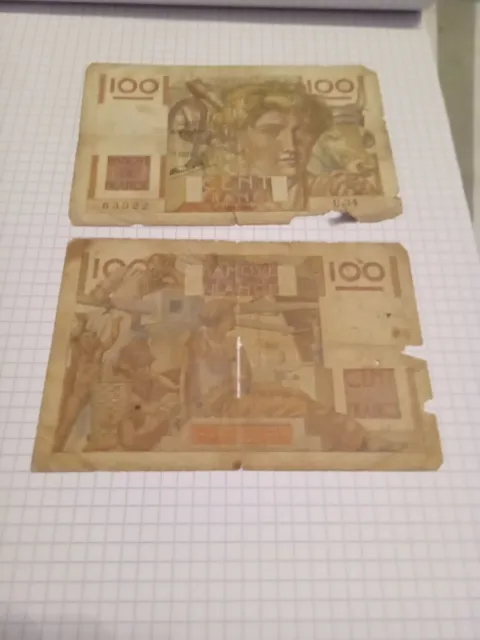 2 Billets 100francs Jeune Paysanne 1946
