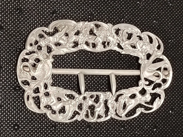 Bague Boucle De Ceinture Ancienne En Argent Massif Ciselé - Taille 51 - Chevalière Vintage