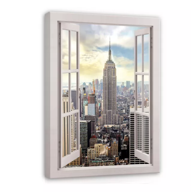 Leinwand Bilder Fenster Blick New York Wandbild XXL Bild Wohnzimmer Modern 12