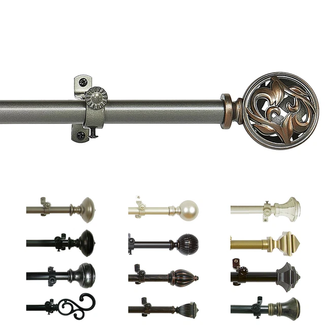 Curtain Rod Decorative Telescopic Cafe Window Drapery Rods Set w/ Modern Finials