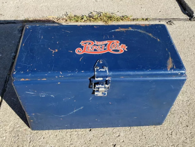 Vintage Pepsi Advertising Galvanized Metal Cooler w/ Tray Soda Pop Sign Gas Oil