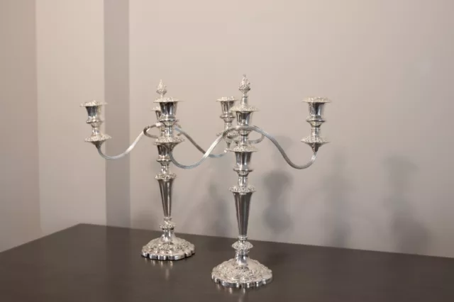 Antique Barker Ellis Silverplated Candelabra with Shell Stamp (Set of 2)