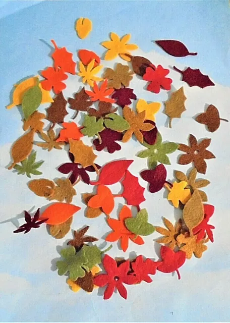 Felt die cut leaves x 64 mixed autumn colours embellishments toppers