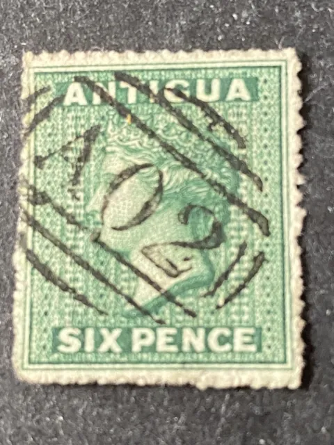 ANTIGUA, SCOTT # 4, 6p. VALUE GREEN WMK. STAR 1863-67 QV ISSUE USED