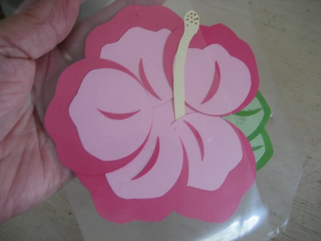 Hecho a mano FLOR DE HIBISCO ROSA HAWAIANA troquelado ÁLBUM DE RECORTES ADORNO