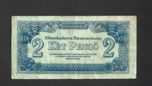 2  Pengo  Fine Banknote From Russian Occupied Hungary 1944  Pick-M3