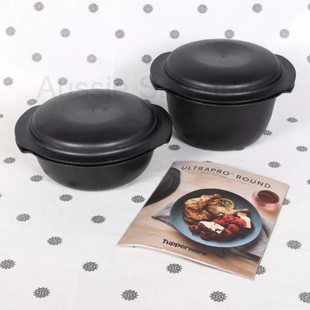 Tupperware Ultra Pro Round Stack set with Cook Book 4 Piece Black Over Cooking