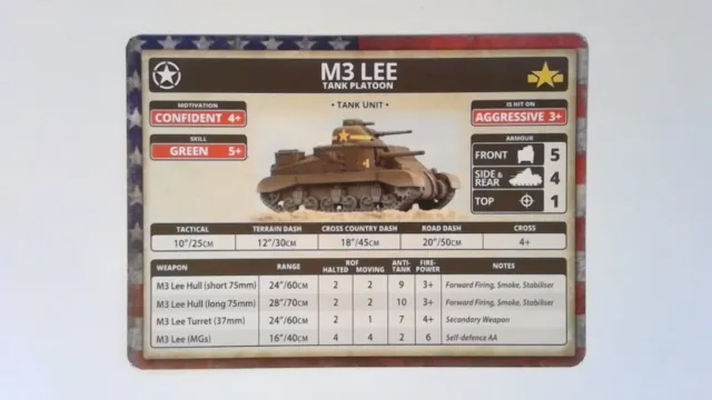 Flames Of War Replacement Card - M3 Lee Tank Platoon u104