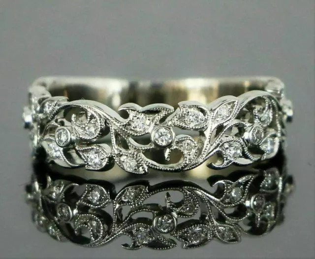 Art Filigree Wedding Band Bridal Anniversary Ring 14K White Gold Finish Size J-T