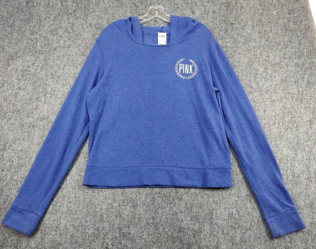 VICTORIAS SECRET PINK Hoodie Womens Large L Blue Sweatshirt Top Long Sleeve