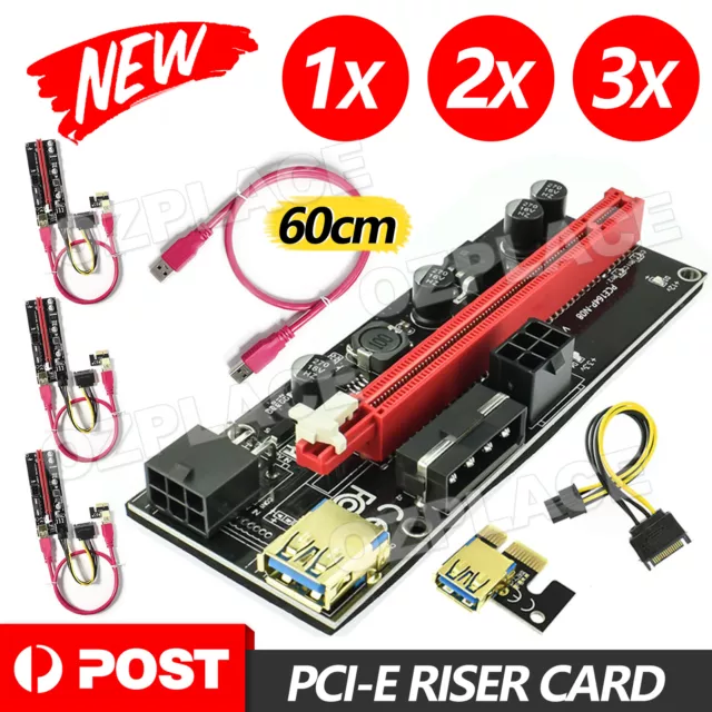 1/2/3x VER009S PCI-E Riser Card PCIe 1x to 16x USB 3.0 Data Cable Bitcoin Mining