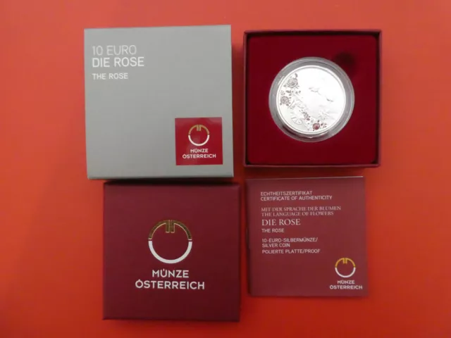 Österreich, 10 Euro, Die Rose, 2021, Silber, PP, im Etui, original, farbig