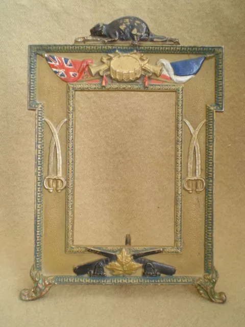 WW1 Canadian Patriotic Polychromed Cast Iron Easel Picture Frame